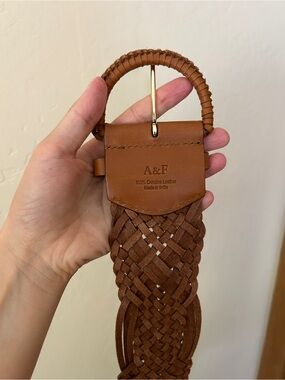Abercrombie & Fitch Genuine Leather Woven Braided Belt Cognac Brown Boho Western